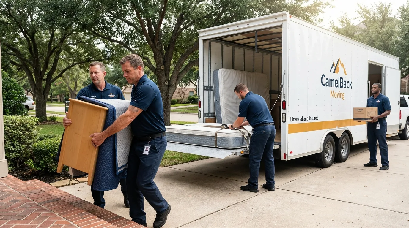 Crew loading residential truck for cross-state move from Marceline, MO