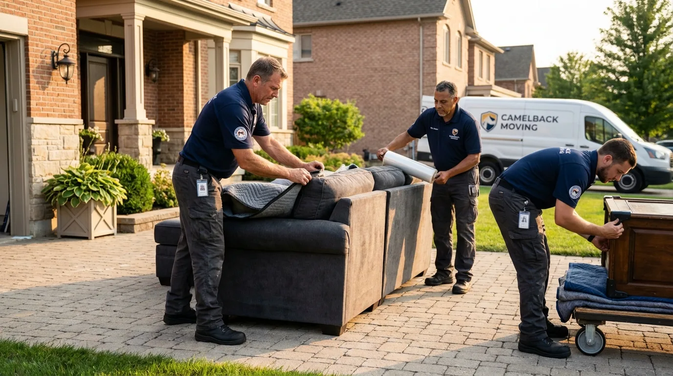 Large estate moving crew wrapping furniture in Marceline, MO
